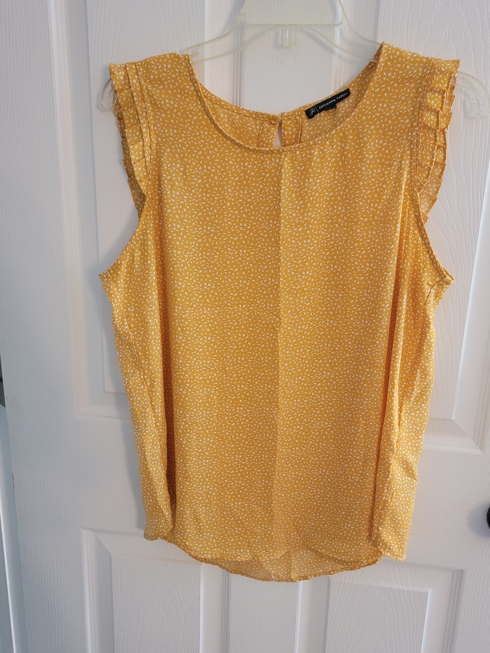 Adrianna Papell Yellow Printed Ruffle Sleeve Blouse